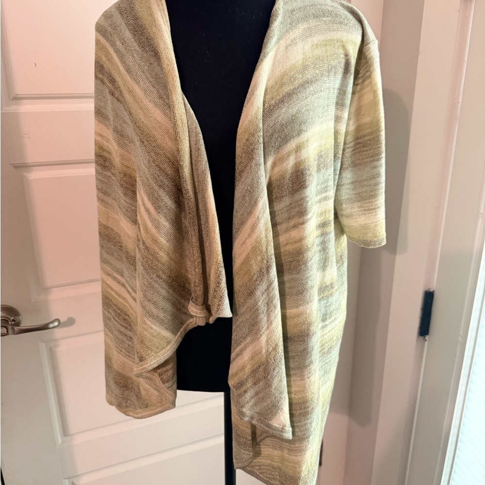 Coldwater Creek Olive and Cream Striped Open-Front Cardigan